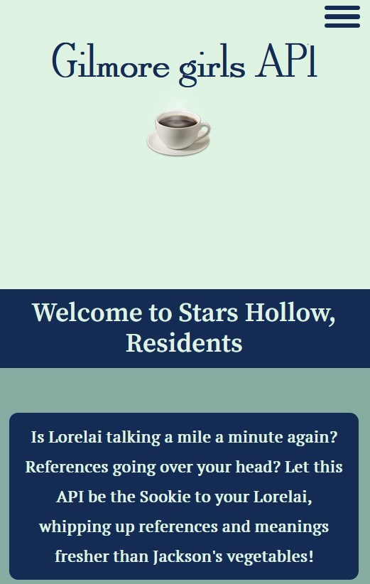 Screenshot of the Gilmore Girls API frontend, which uses the API of the same name we created
